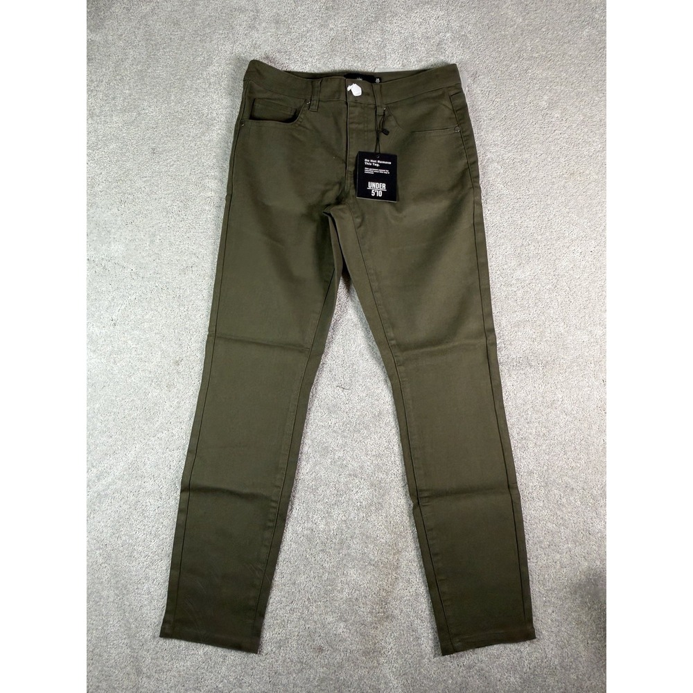 Under 5'10 Mens Garment Dyed Stretch Jeans Tapered Olive Green Size 28X27 New